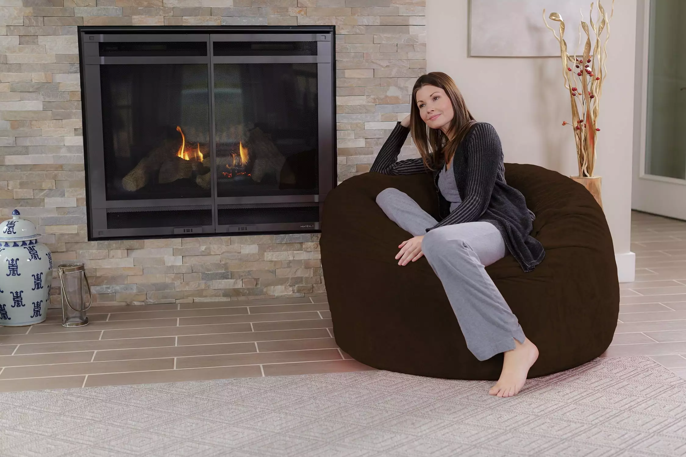 Chill Sack Bean Bag Chair Memory Foam Lounger Ultra Fur Cover 4 ft Brown