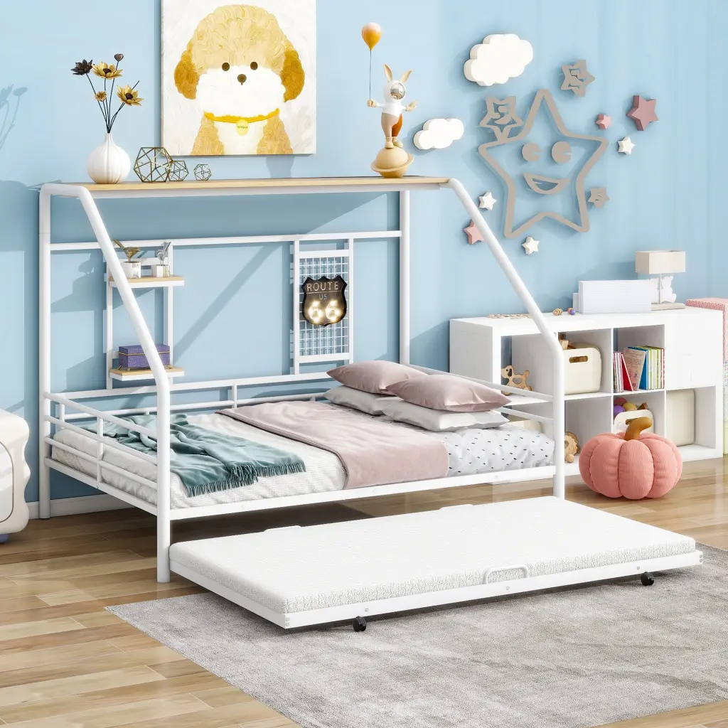 Full Size White Metal Houtilize Bed Trundle White Full Metal Bed Frame lucky world