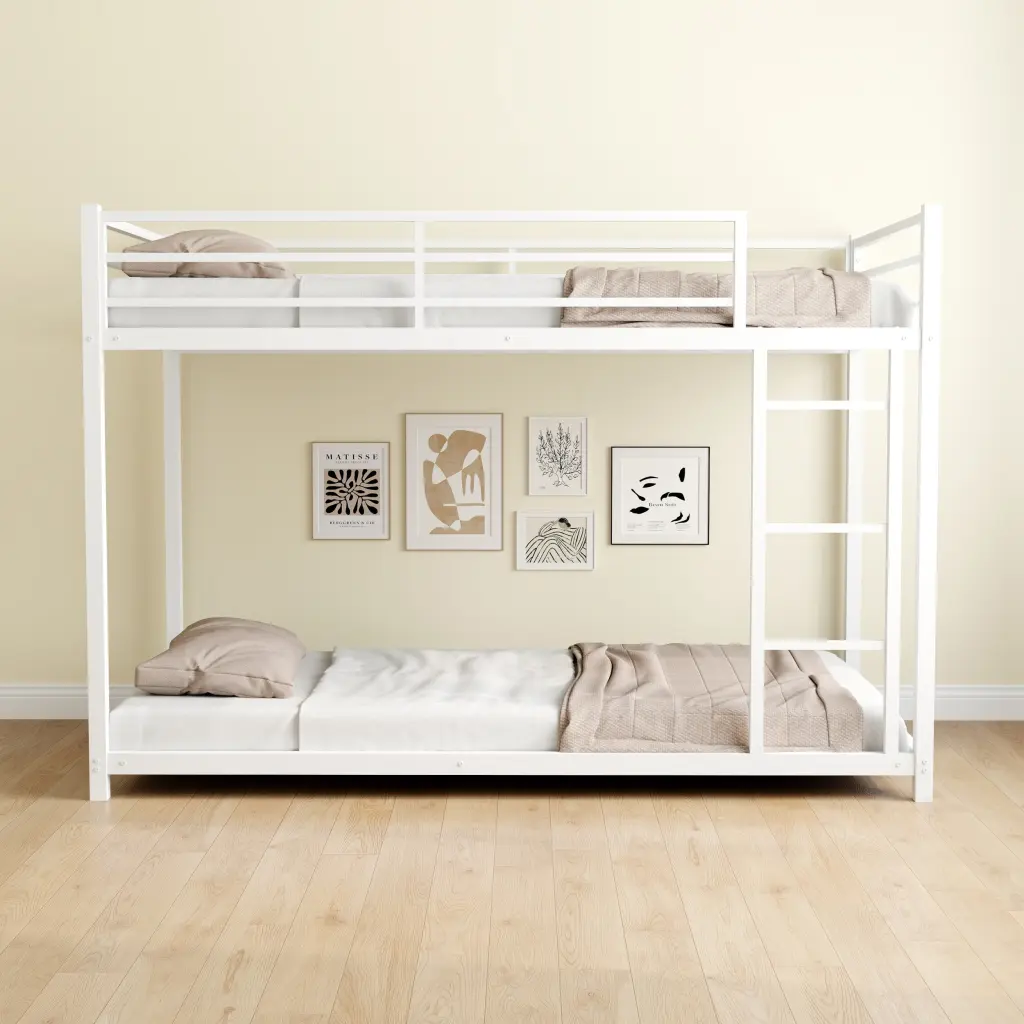 Metal Twin Over Twin Bunk Bed Heavy Duty Noise Reduced Safe Kids Bed rnb