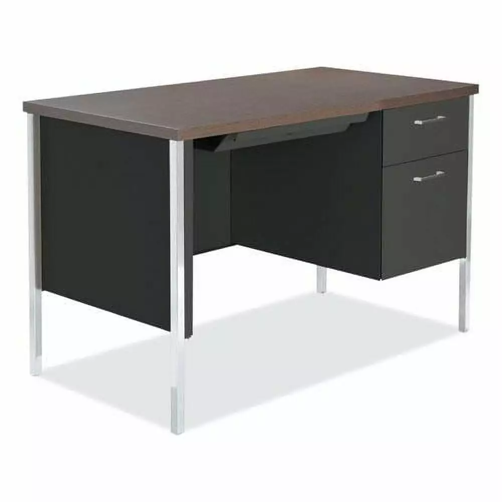 Alera Single Pedestal Steel Desk 45-1/4w x 24d x 29-1/2h Walnut Black