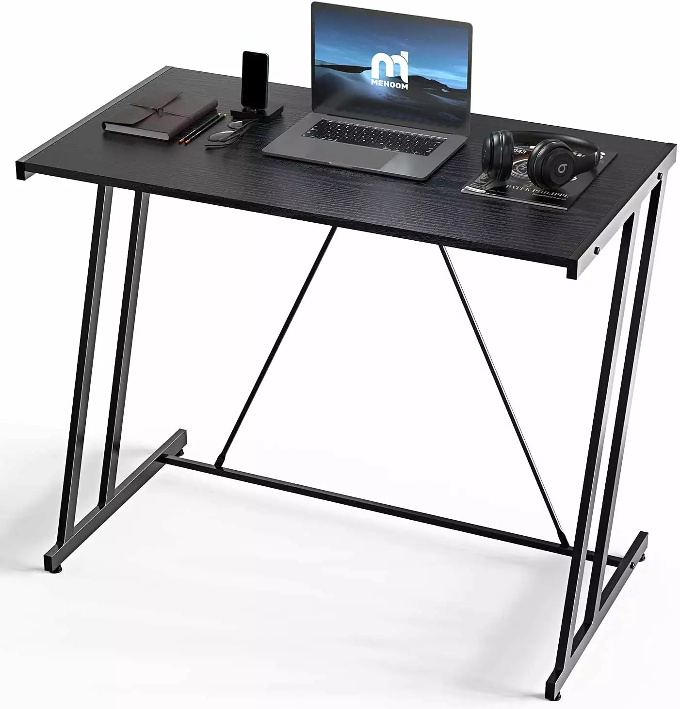 Mehoom Metal Modern Computer Study Desk Home Office Table Black 35.4