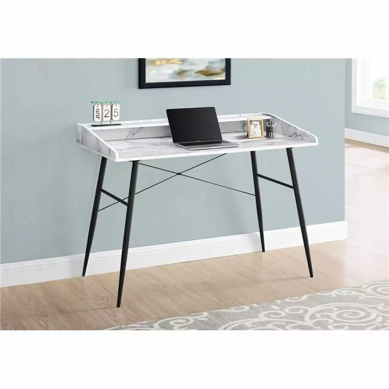 Monarch Specialties I 7539 48 . Metal Computer Desk White Marble-Look - Black