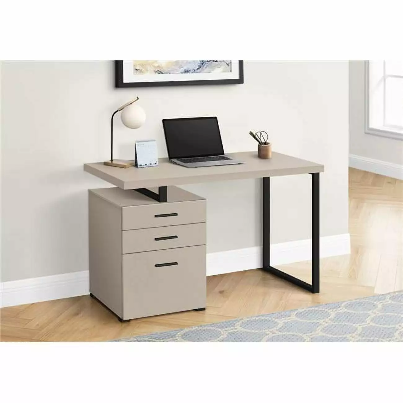 Monarch Specialties I 7644 48 Left & Right Metal Computer Desk Modern Taupe Black