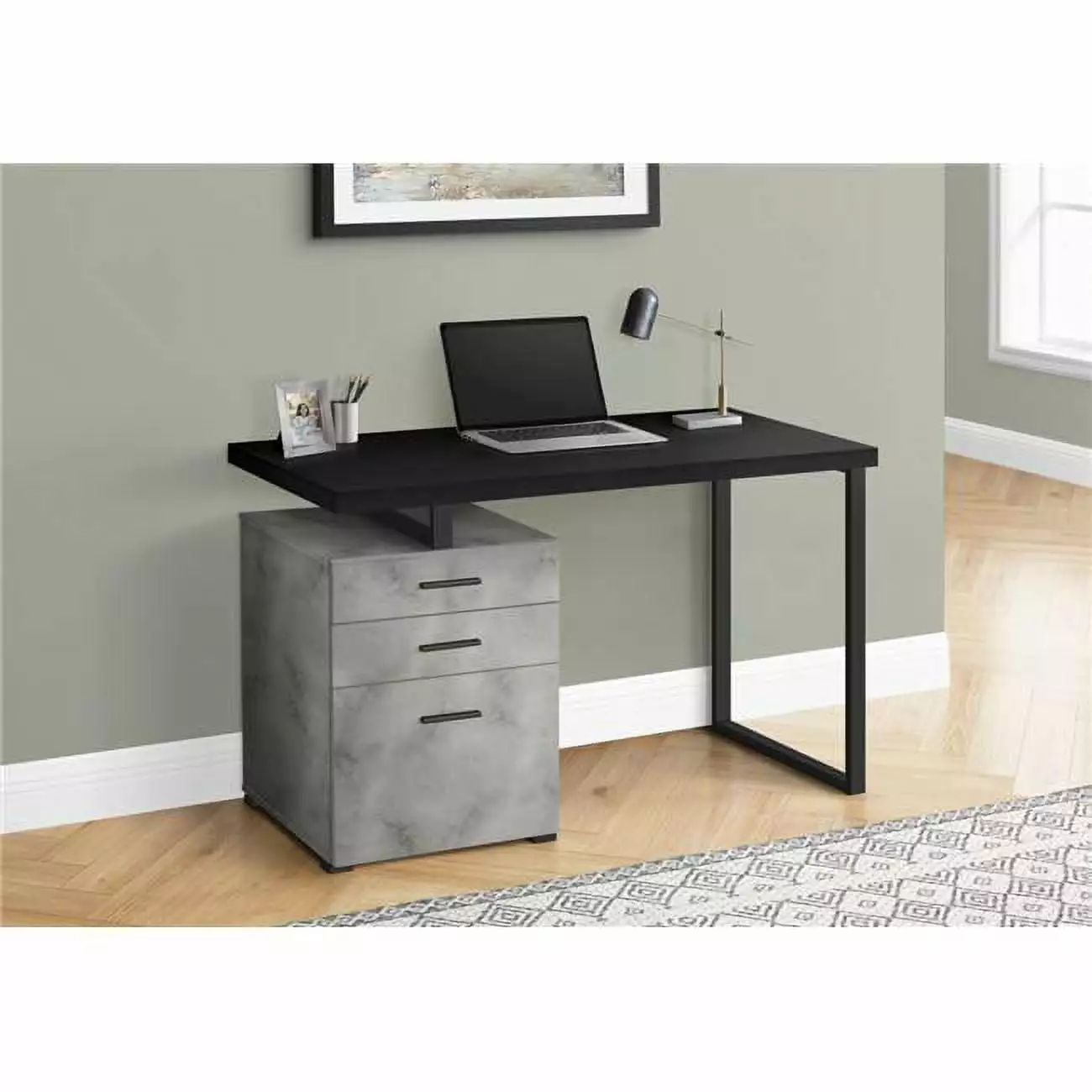 Monarch Specialties I 7647 48 Left Right Metal Computer Desk Black Concrete Black
