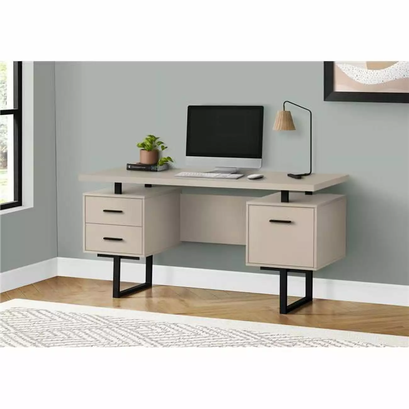 Monarch Specialties 60 Inch Metal Computer Desk Modern Taupe and Black