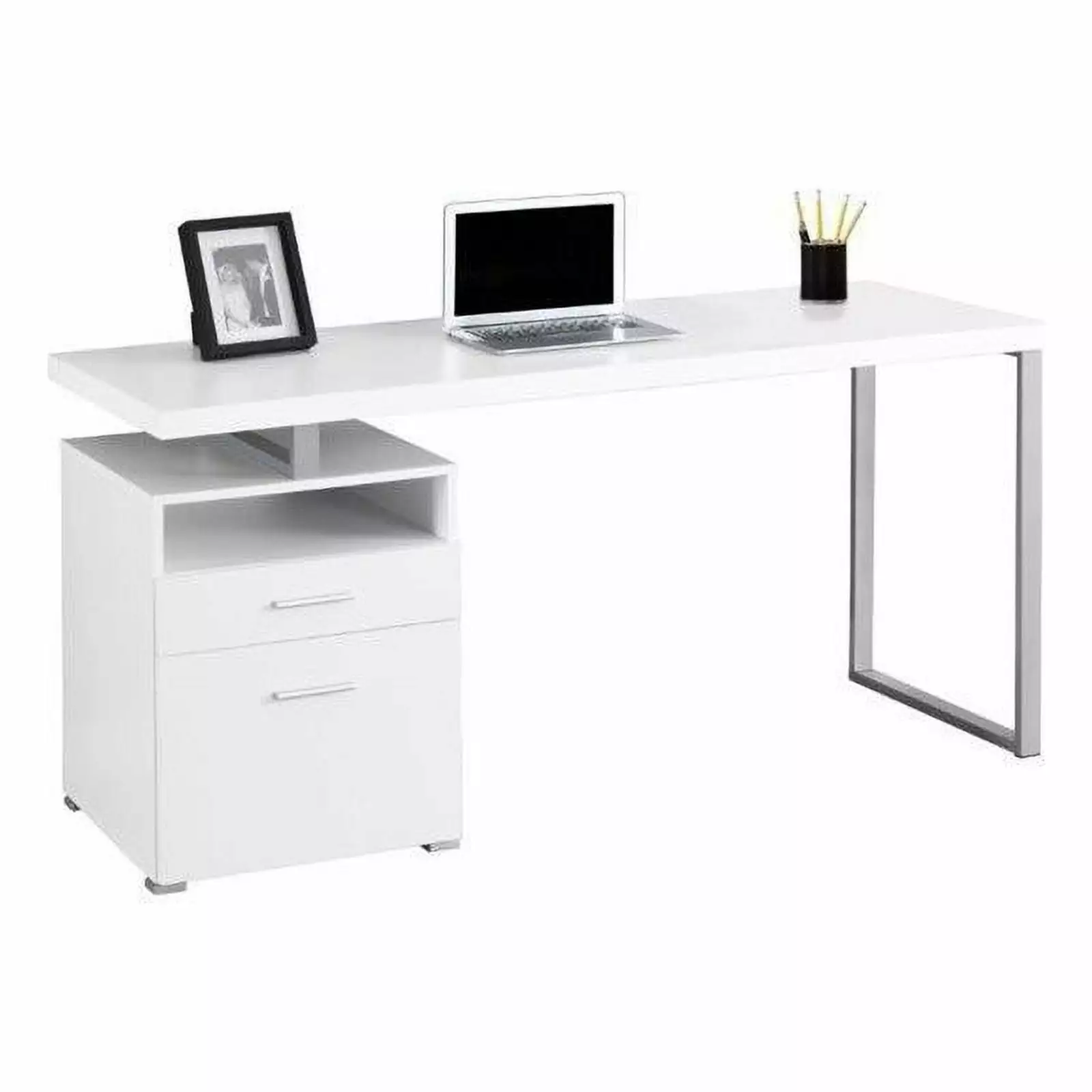 Scranton & Co 60 Inch White Metal Computer Desk Modern Home Office Desk