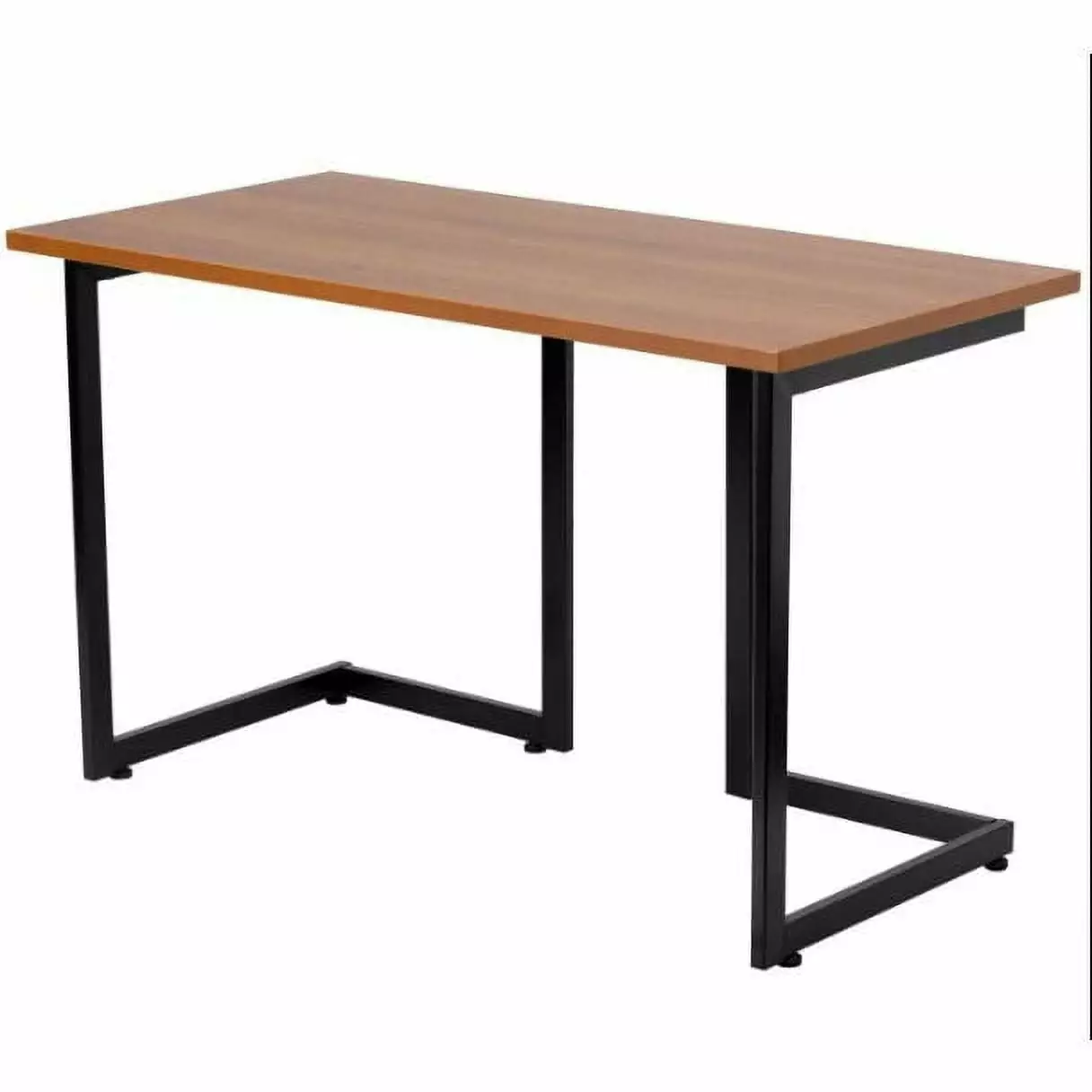 Modern Black Metal Frame Computer Desk Cherry Wood Finish Top Fast Furnishing