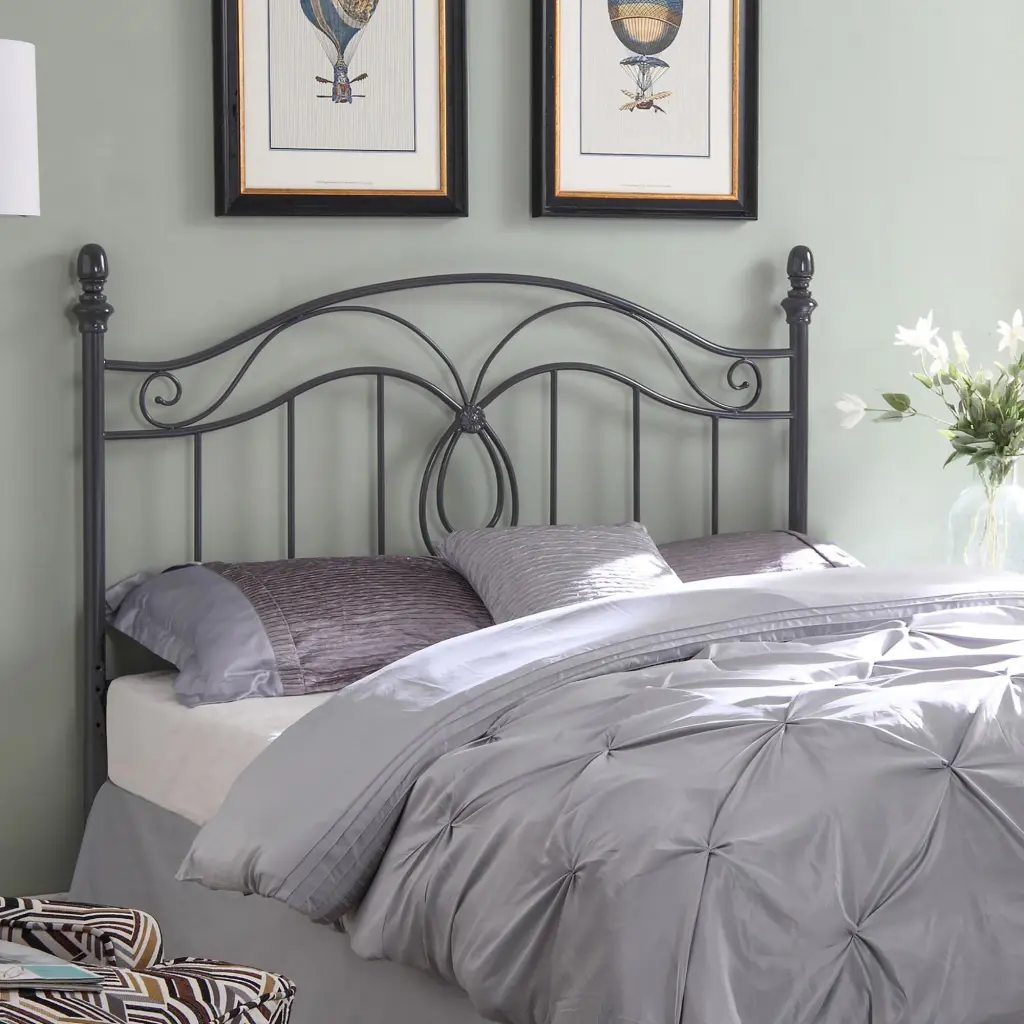 Dark Grey Full Queen Metal Headboard Traditional Bedroom Bed Frame furniture max