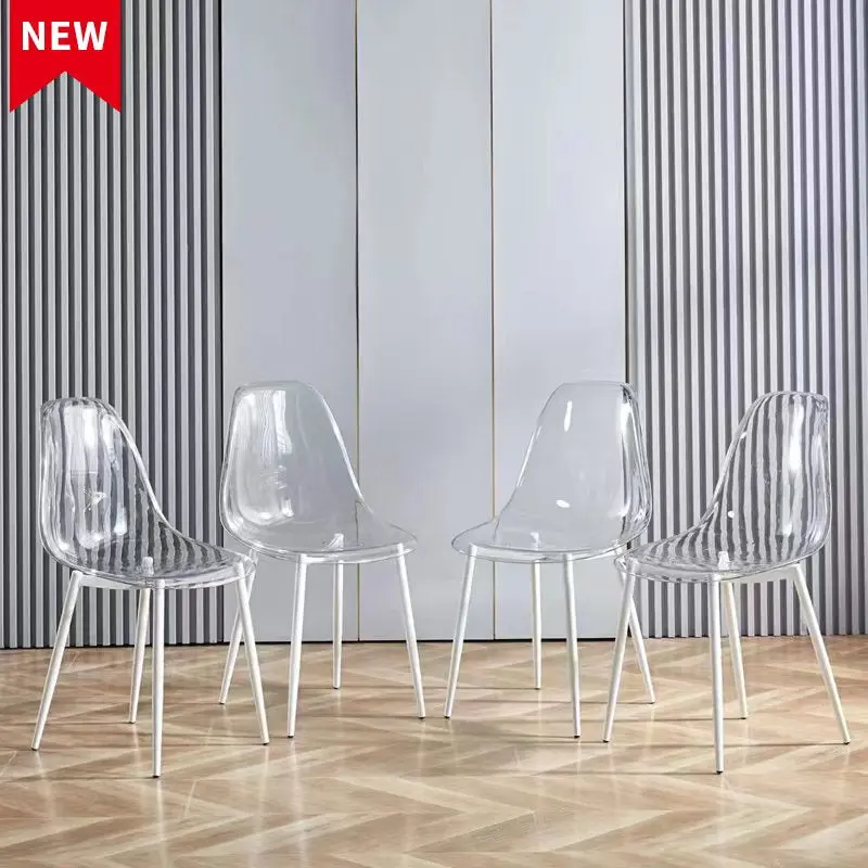Dining Chair Set 4 Metal Leg Plastic Seat Antique White Iron Frame rnb