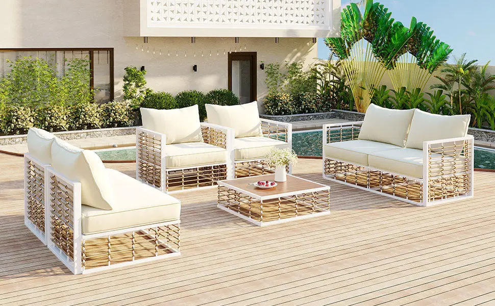Modern Minimalist 7 Piece Metal Patio Sectional Sofa Set All Weather topmax