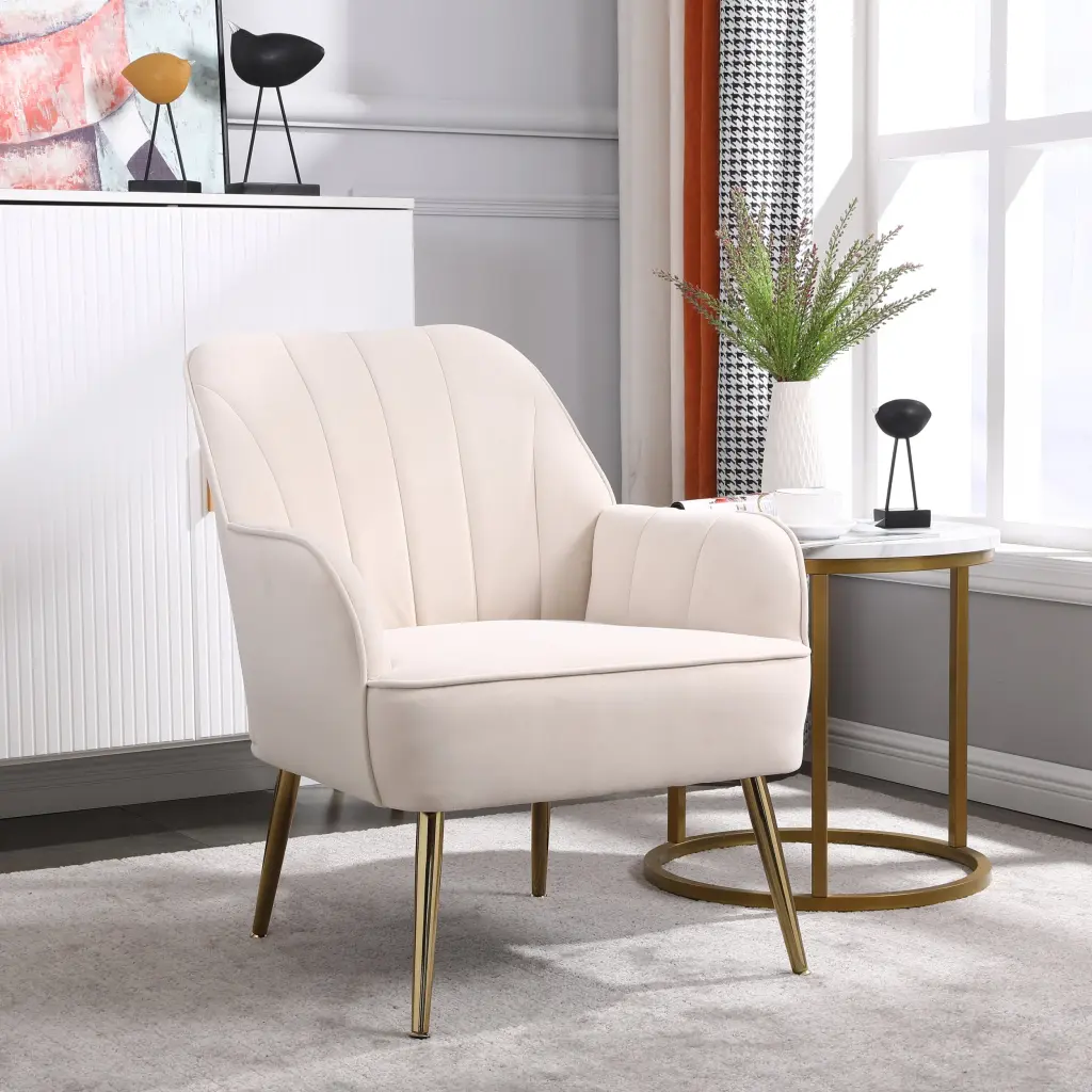 Modern Mid Century Chair - Velvet Sherpa Armchair Living Room Or Bedroom xr-1361