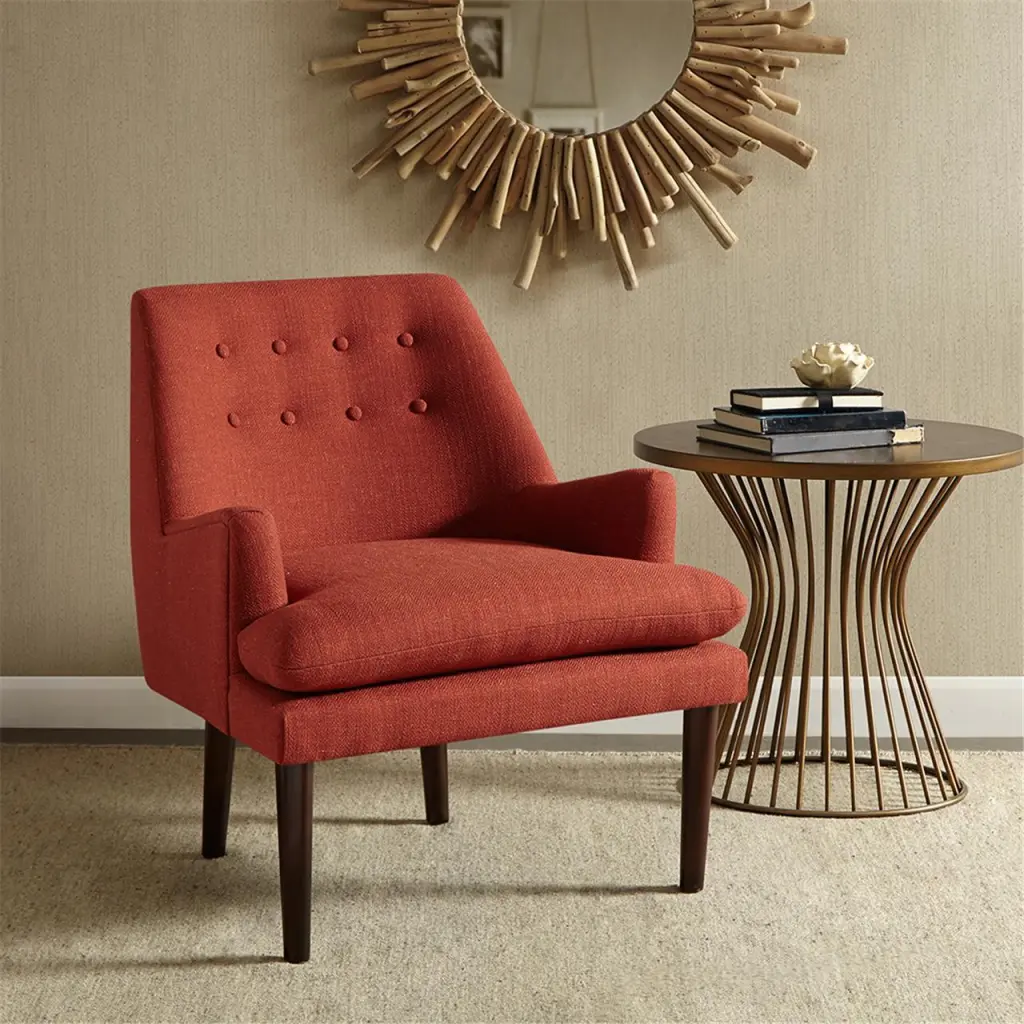 Mid Century Modern Accent Chair Spice Polyester Upholstery jla