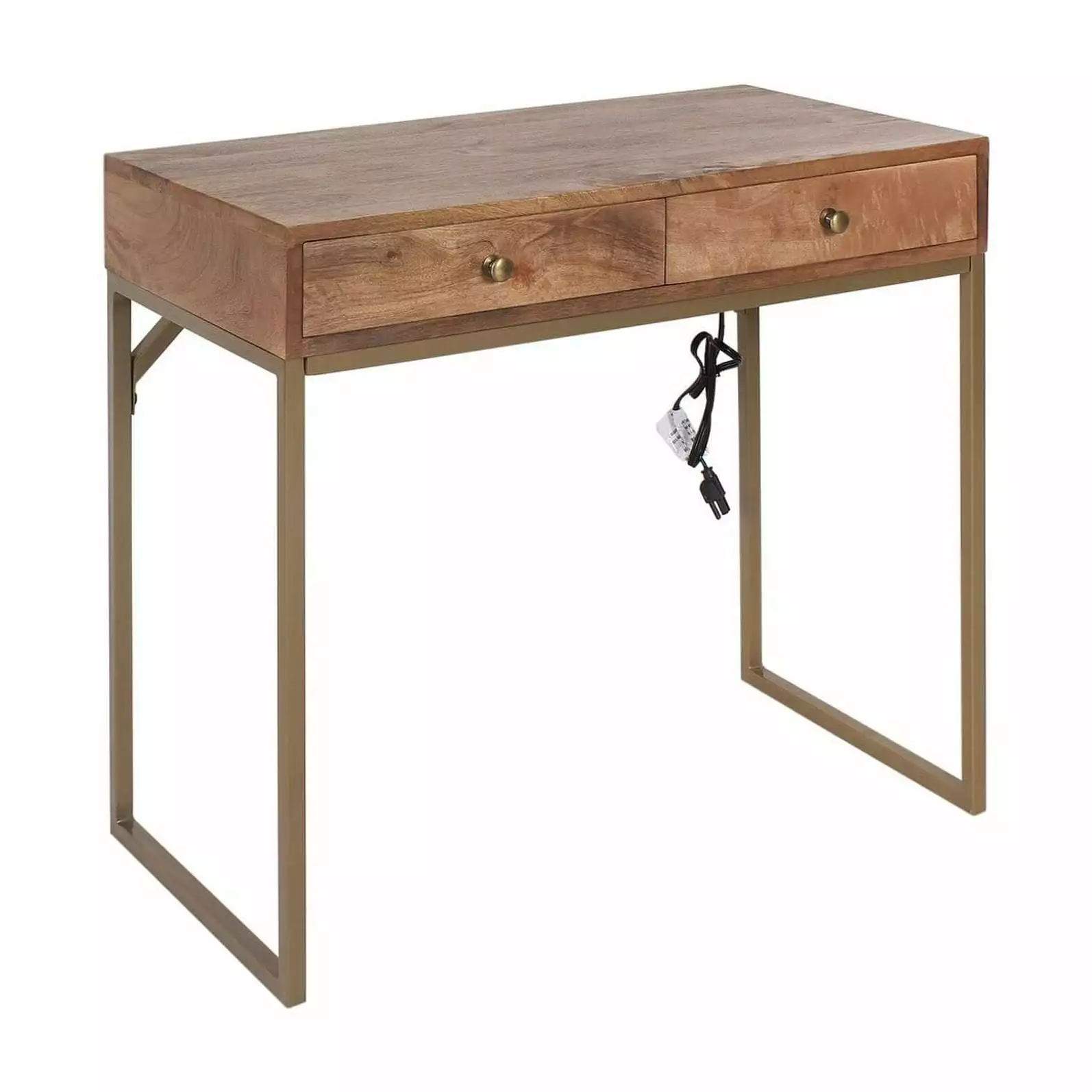 Casartis Living Mid-Century Wood and Metal Writing Desk Brown and Gold Finish