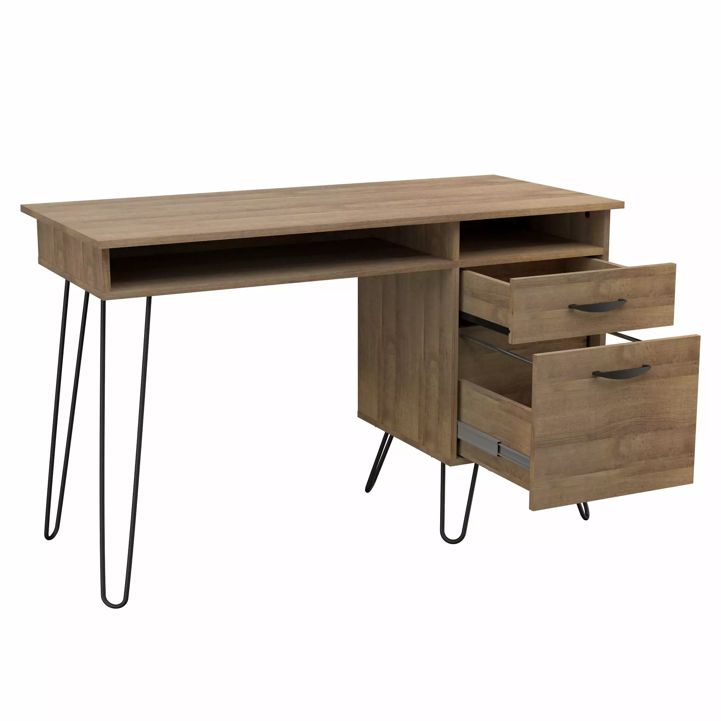 Inval 2-Drawer Mid-Century Computer Desk Brown Amaretto