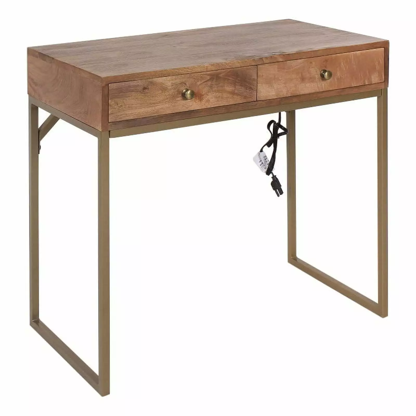 Pemberly Row Mid-Century Wood and Metal Writing Desk Brown Gold