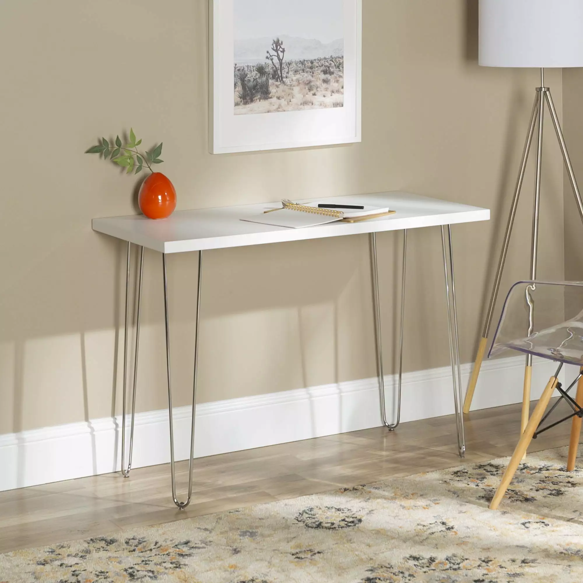 Walker Edison Mid Century Modern Wood Computer Desk White Retro Home Office Desk