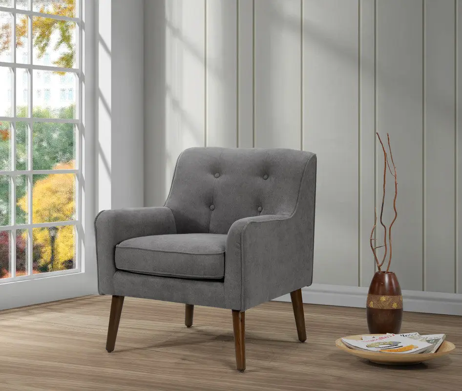 Ryder 25 Inch Mid Century Modern Gray Woven Fabric Tufted Armchair lilola home