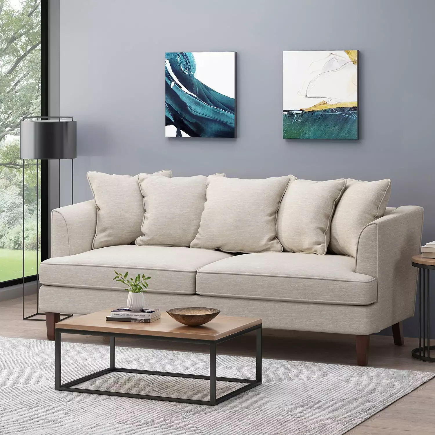 Canddidliike Mid Century Modern Sofa Deep Seats and Armrests Living Room Bedroom Apartment Office