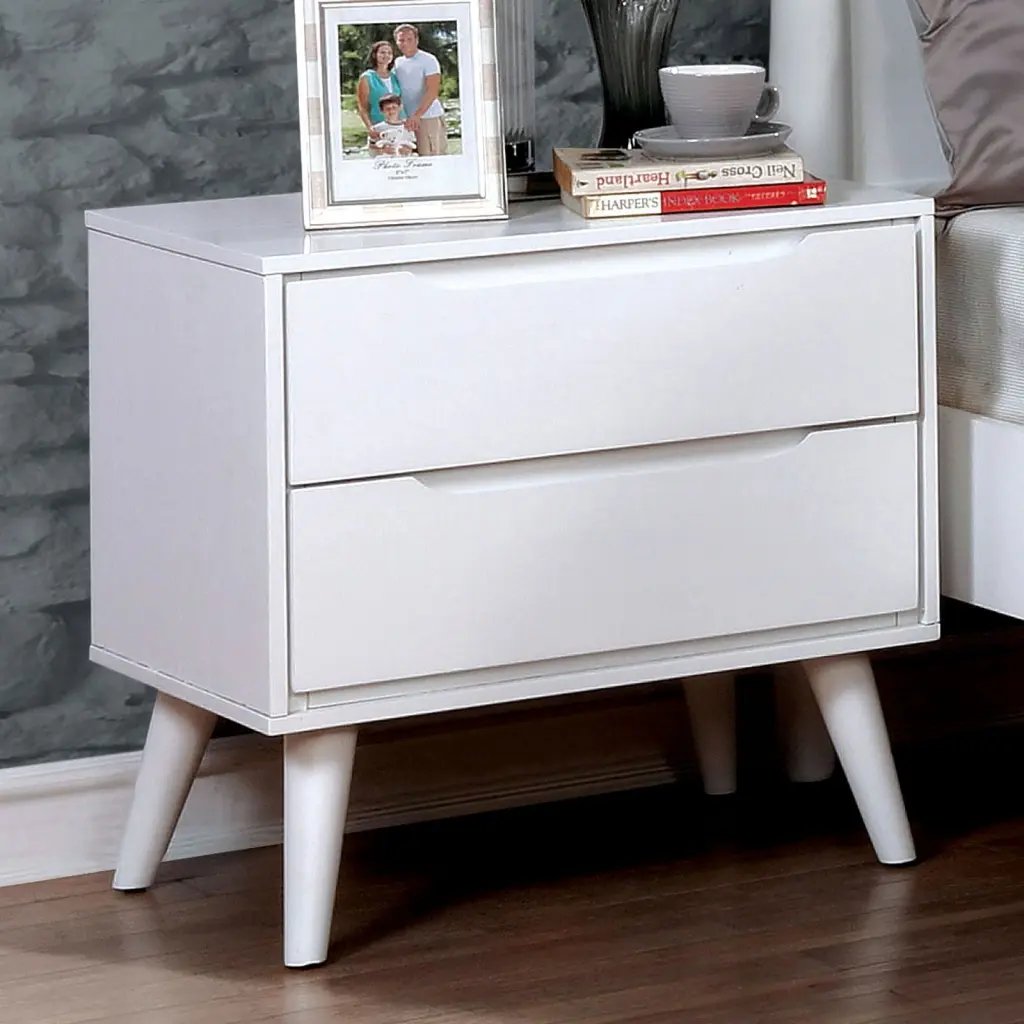 Mid Century Modern White 1PC Nightstand Solid Wood Bedroom Furniture kanepe