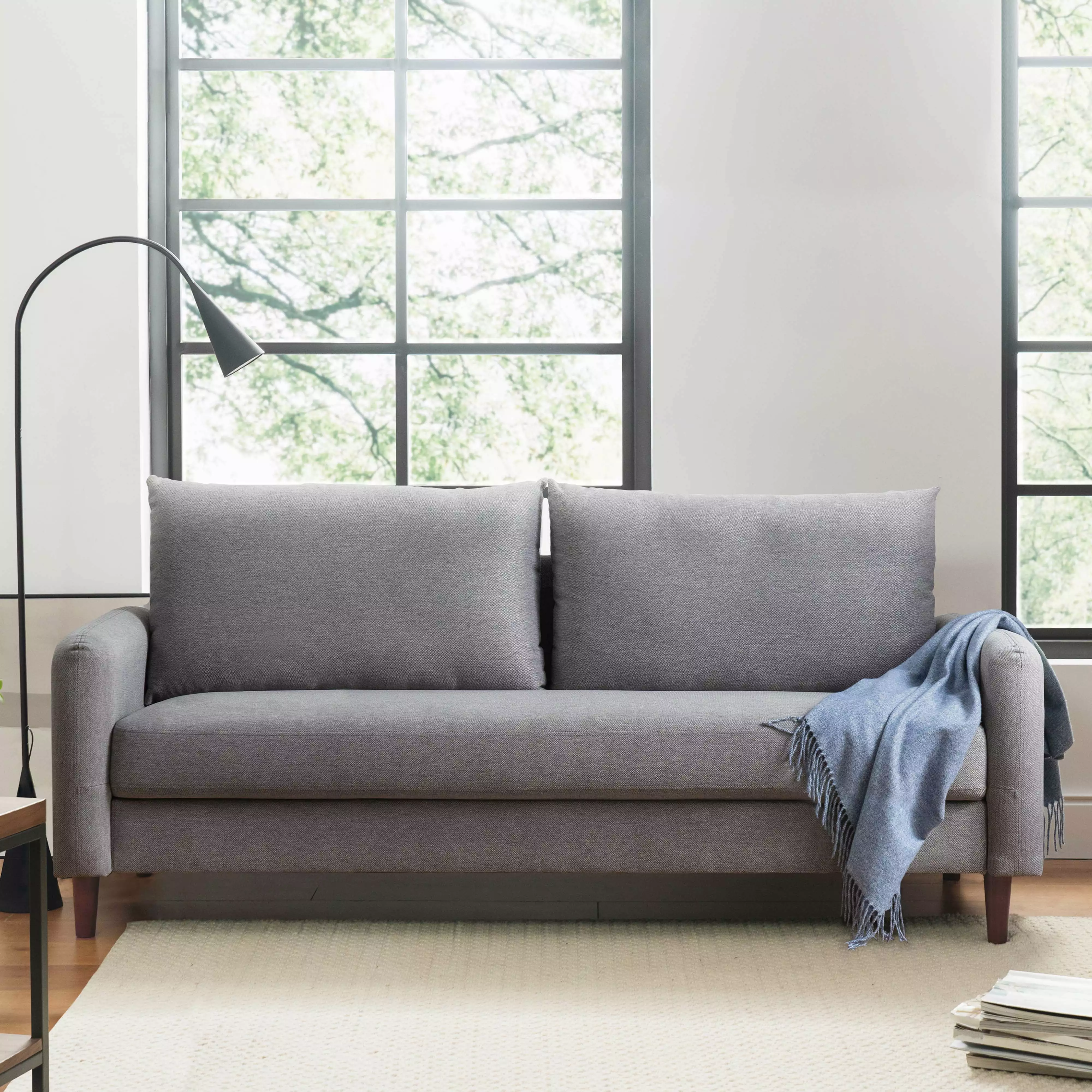 Mellow Mae Mid-Century Modern Sofa - Light Grey - Curved Arms Design