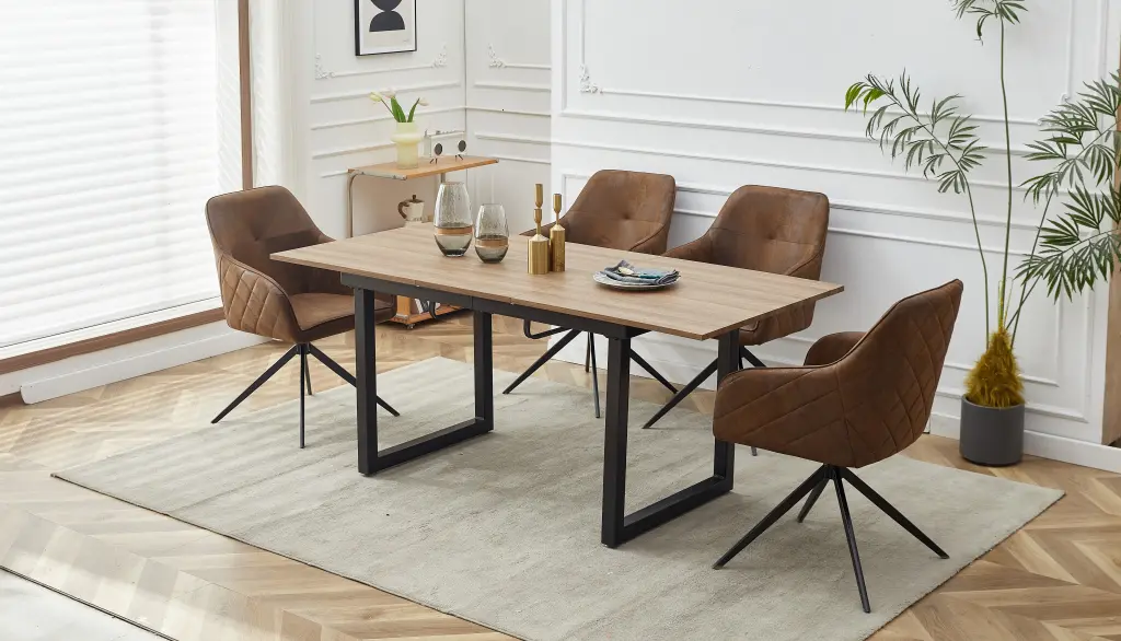 4-5 Piece Dining Set Extensible Table Metal Legs Mid Century Modern Design rnb