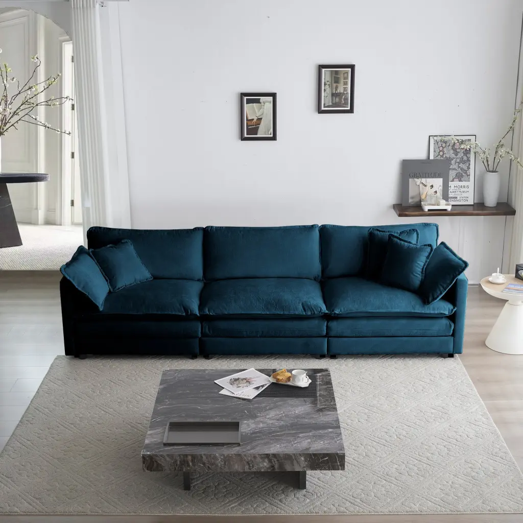 Mid Century Modern 3 Seater Sofa Armrest Pillows and Throw Pillows ui furniture