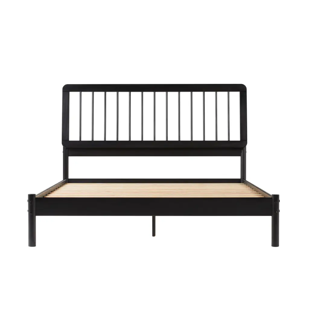 Mid Century Modern Solid Wood Queen Spindle Bed Black Pine walker edison
