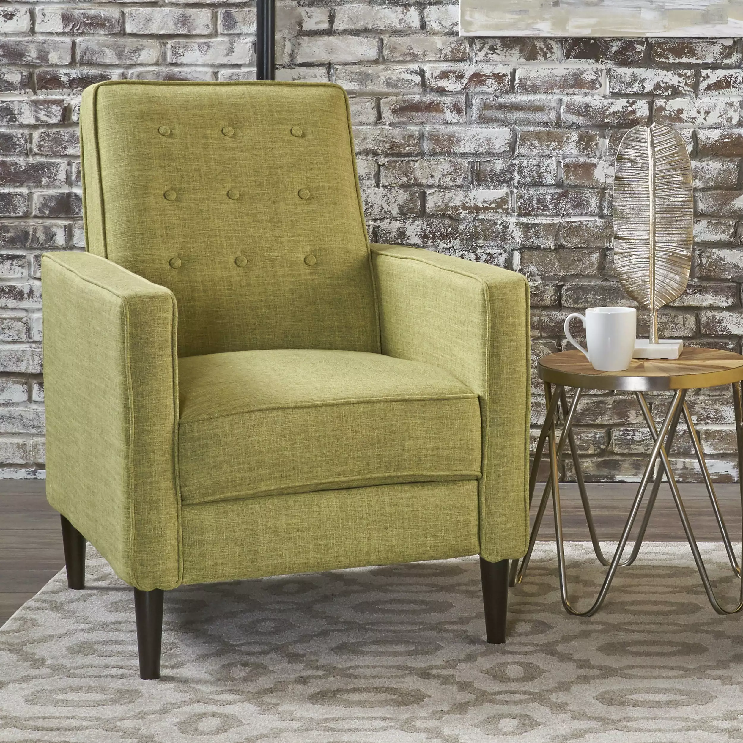 Noble House Melvin Mid Century Modern Fabric Recliner Green