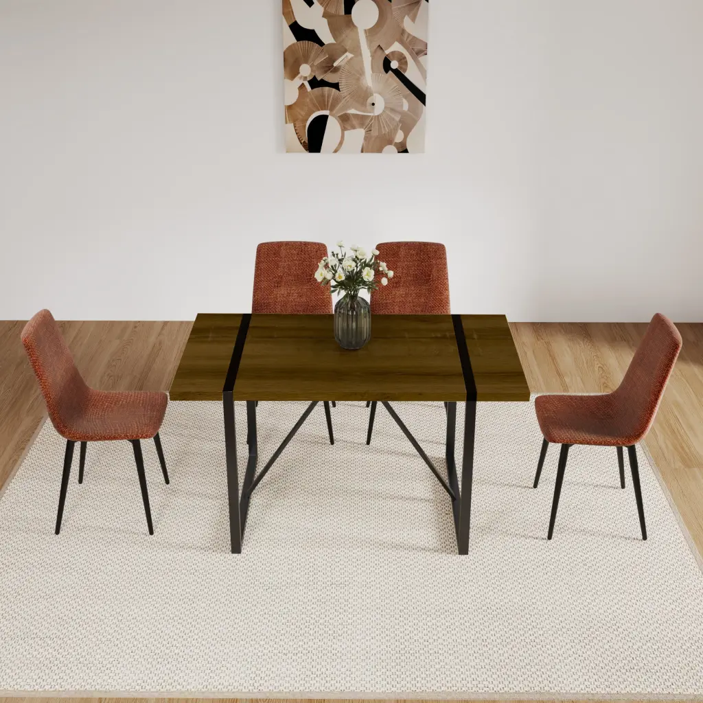 Mdf Caramel Dining Table And Modern Dining Chairs Set 4, Mid Century nuoli furniture