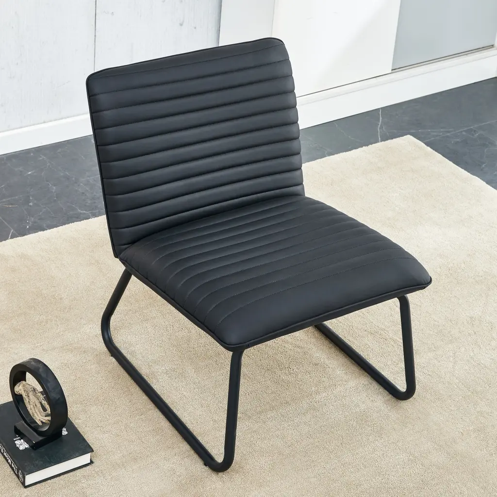 Black Minimalist Armless Sofa Chair PU Backrest Paired Black Legs droom w-1151