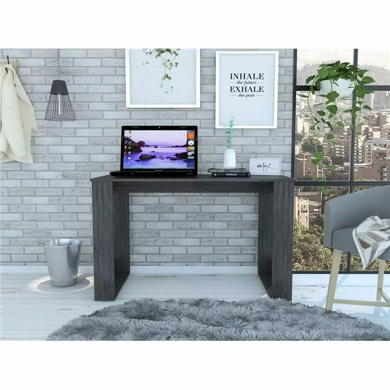 HomeRoots 403778 Minimalist Smokey Gray Computer Desk