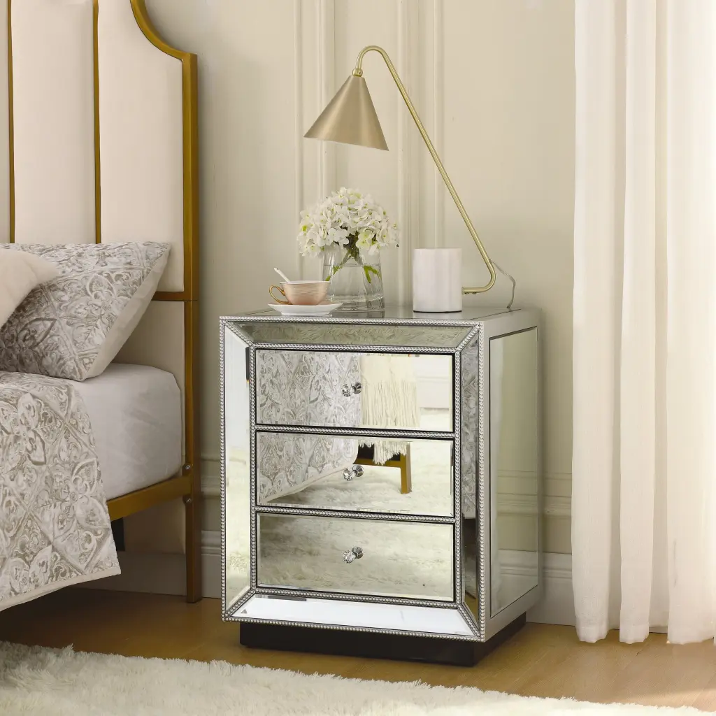 22x16x26.8 Inch Flash Silver Mirror Three Drawer Cabinet Chest Modern Design kai lee- mirror arts-furniture factory