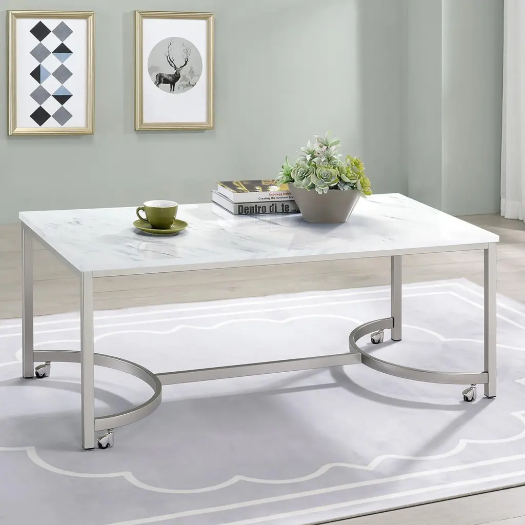 White and Satin Nickel Coffee Table Casters White Casters or Wheels furniture max