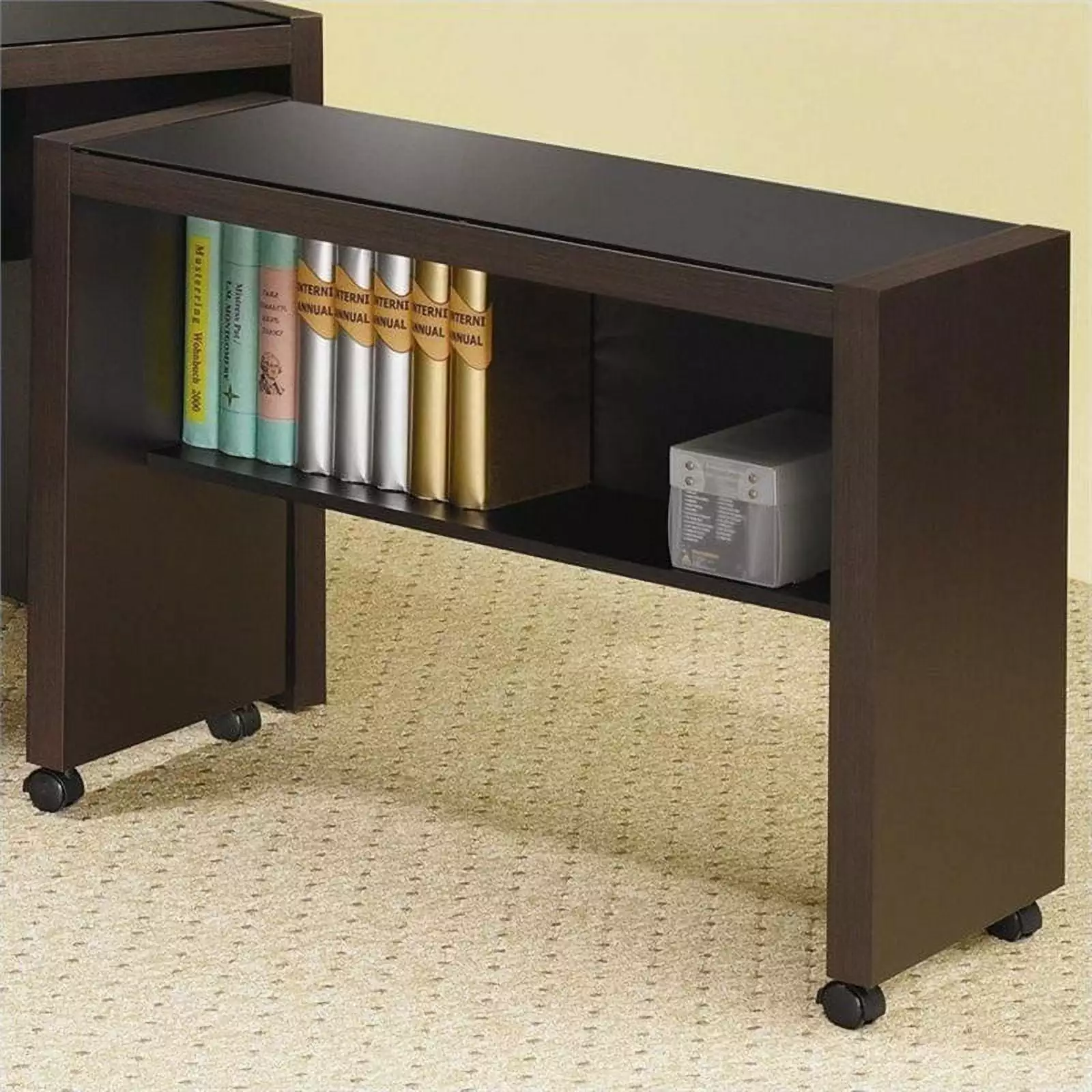 Bowery Hill Mobile Desk Return Cappuccino and Black - Rolling Home Office Desk Wheels