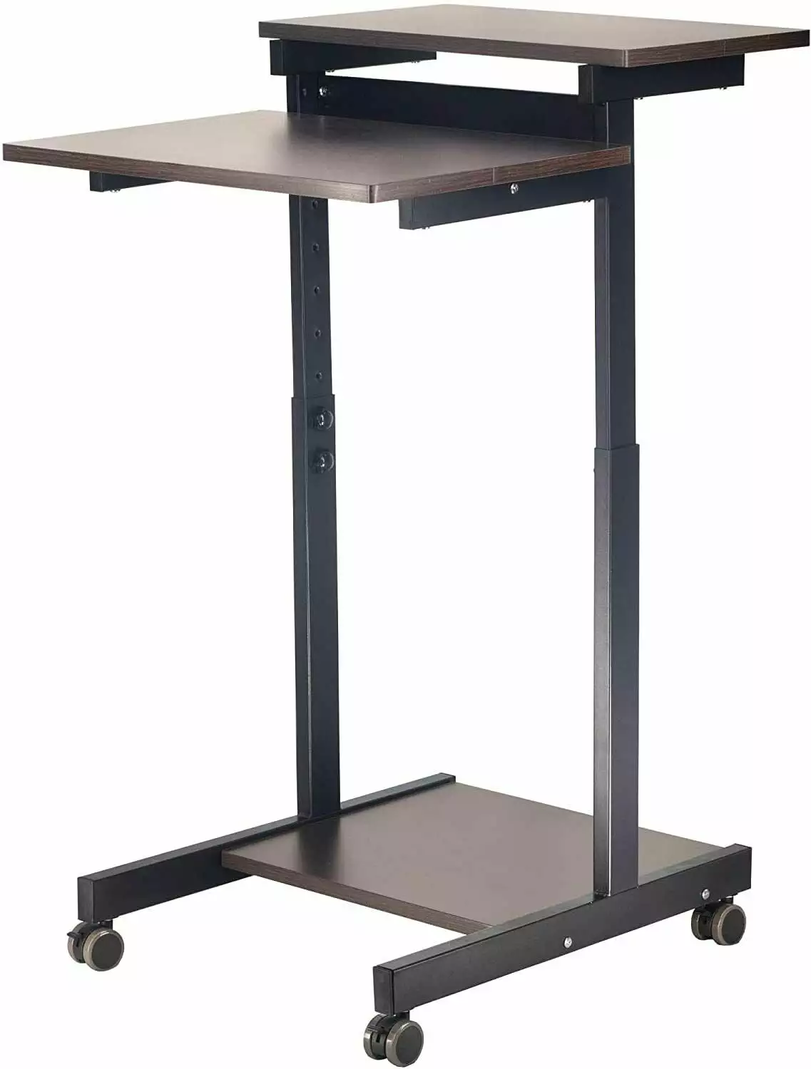 POCHAR Height Adjustable Computer Station Mobile Computer Desk Two Tier Rolling Cart Black Frame Espresso Top