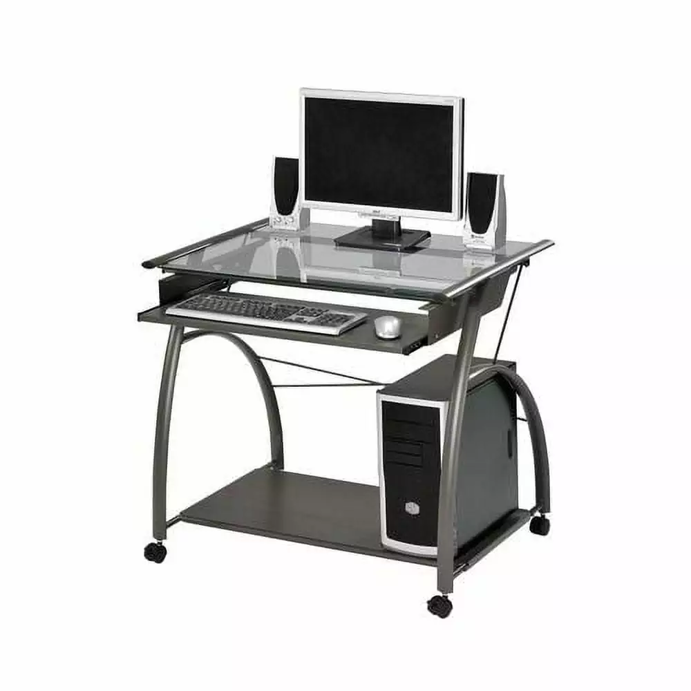 Computer Desk Pullout Keyboard Tray and 4 Wheels Mobile Workstation Triple Tree