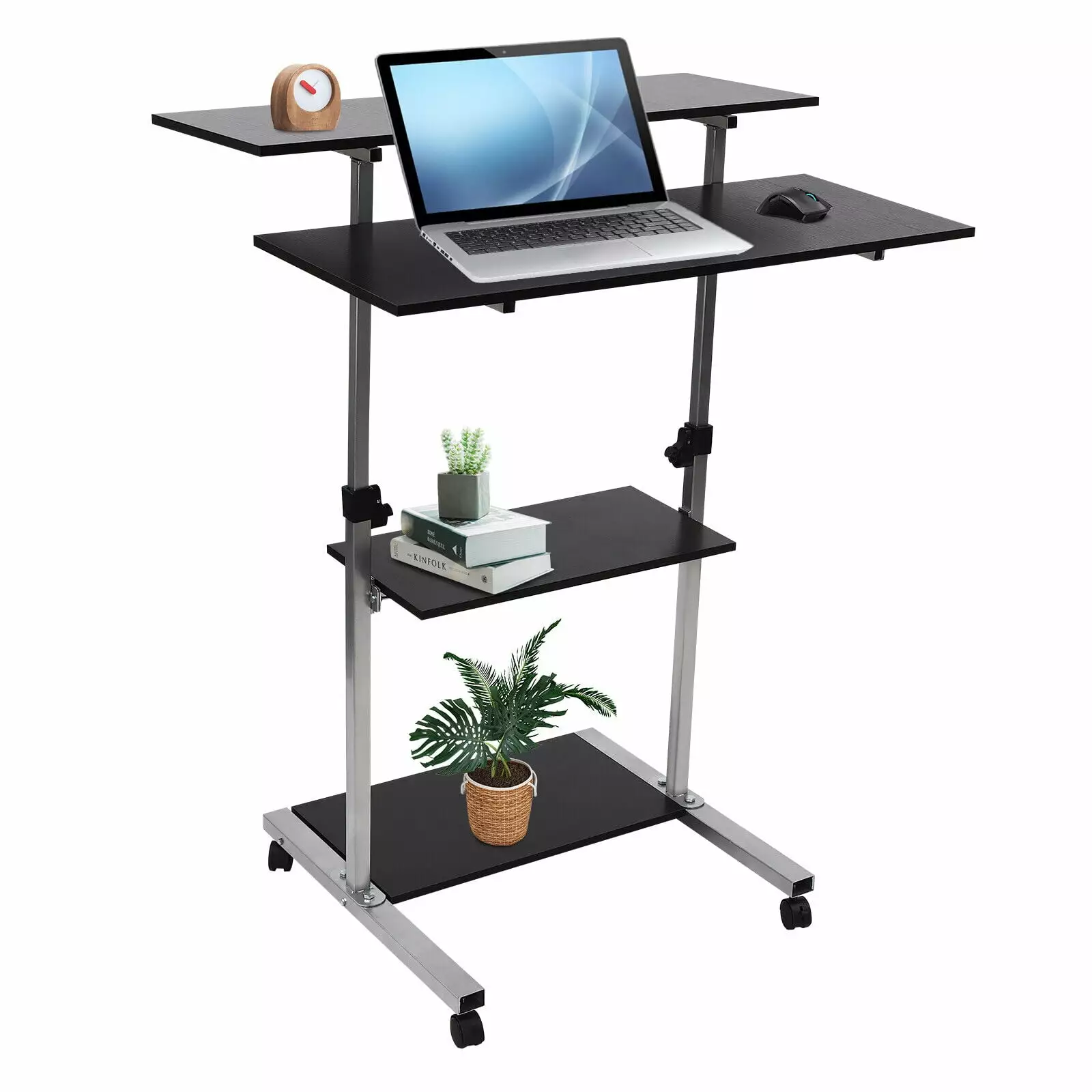 Height Adjustable Mobile Stand Up Desk Rolling Cart Workstation Wheels unbrand