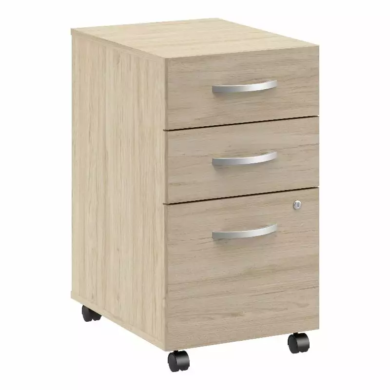 Arrive 3 Drawer Mobile File Cabinet Natural Elm Engineered Wood Office Storage Cabinet Bush Business Furniture