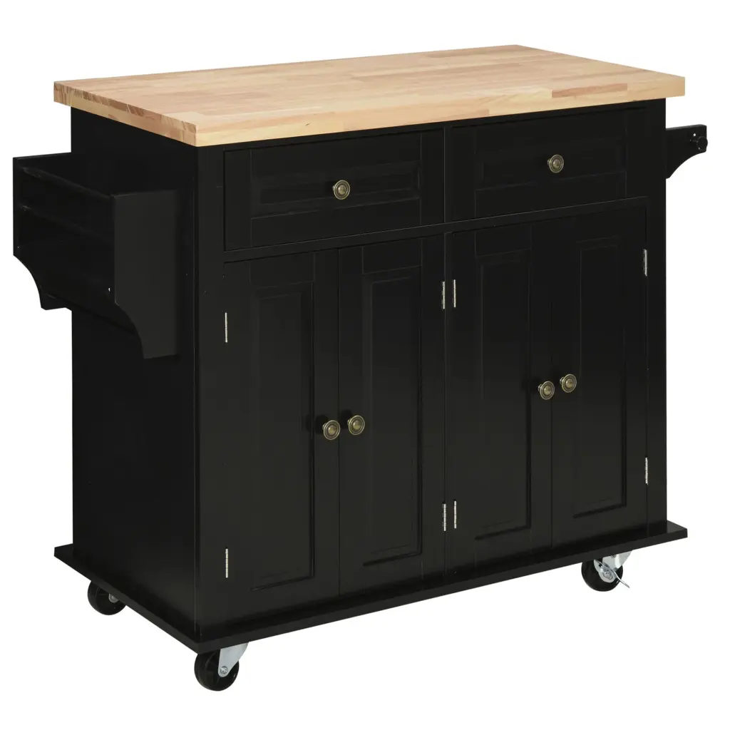 Homcom Kitchen Island On Wheels Rolling Cart Rubberwood Top Spice Rack aosom business