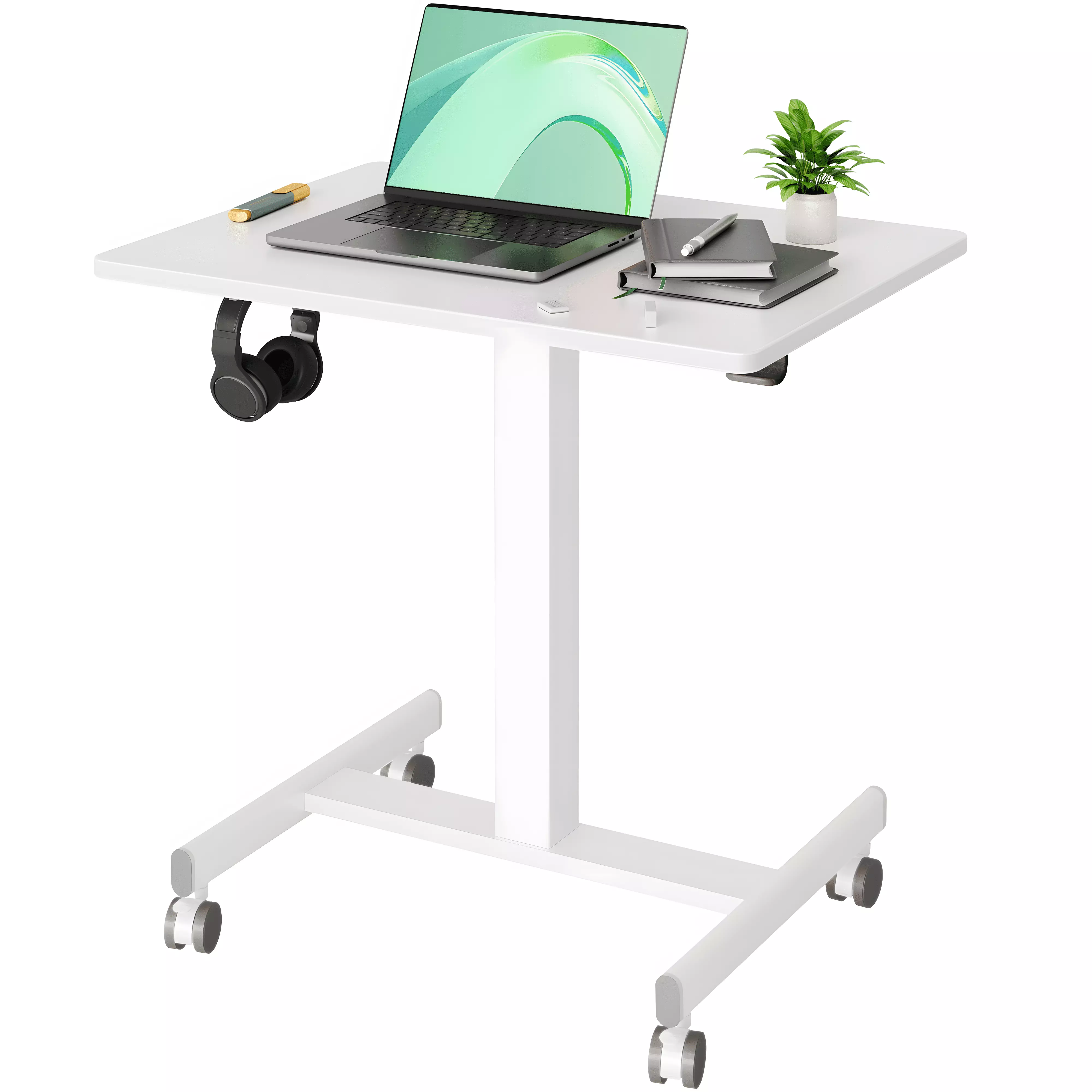 Mobile Laptop Standing Desk Home Office Wheels and Hook Claiks
