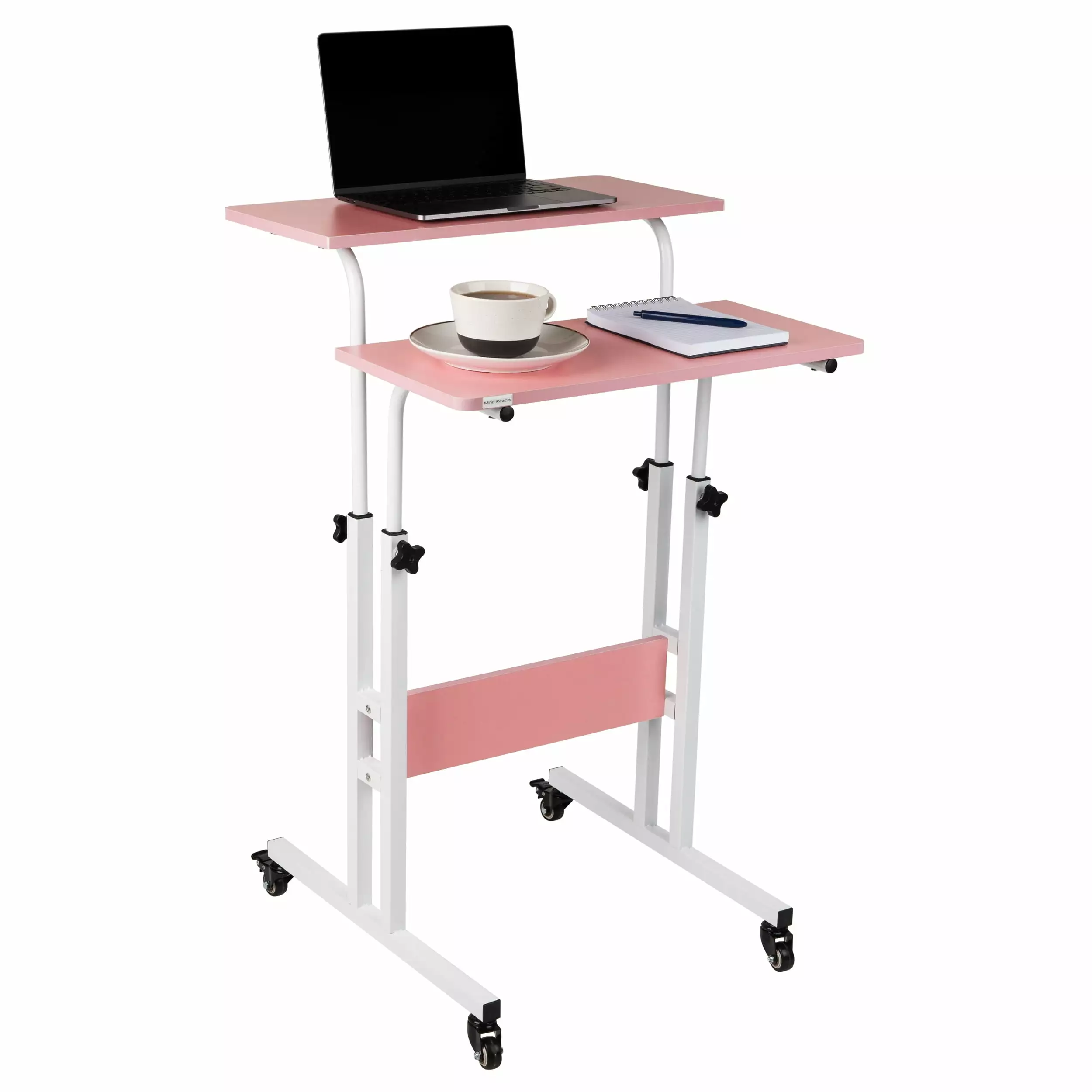 Mind Reader Standing Desk Adjustable Height Rolling Laptop Desk Pink Adults