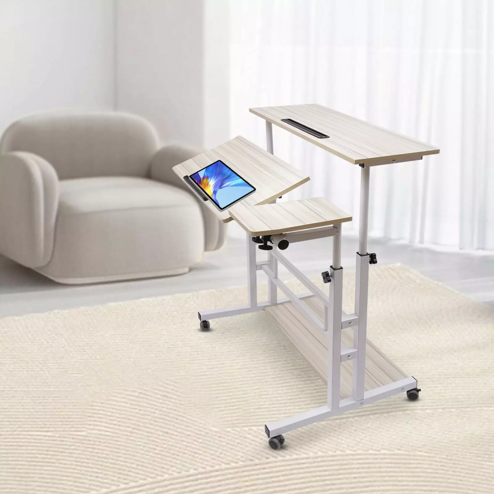 Miumaeov Mobile Standing Desk Adjustable Height Rolling Desk Wheels Home Office