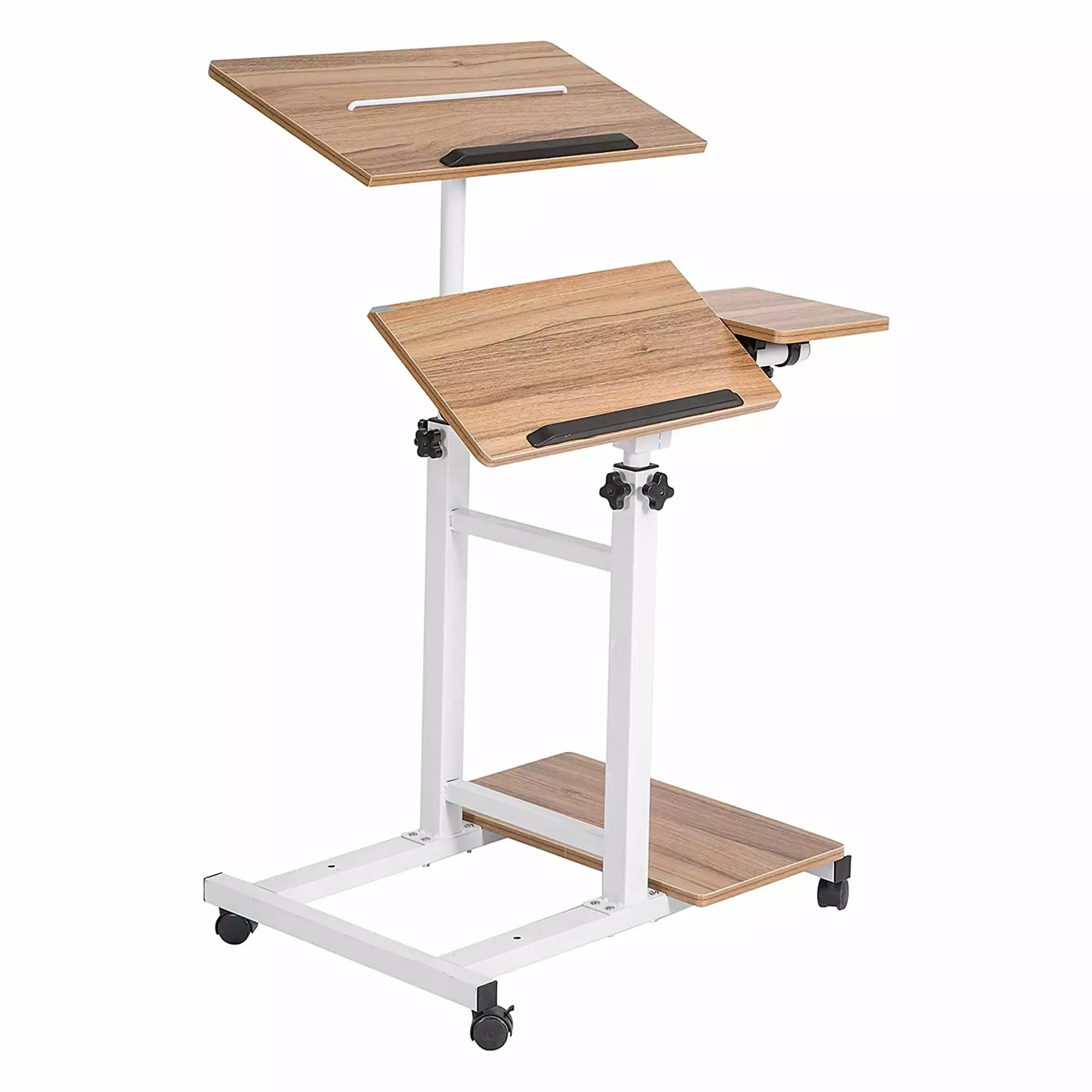 SDADI Wheeled Adjustable Height Home Office Standing Desk Dark Grain