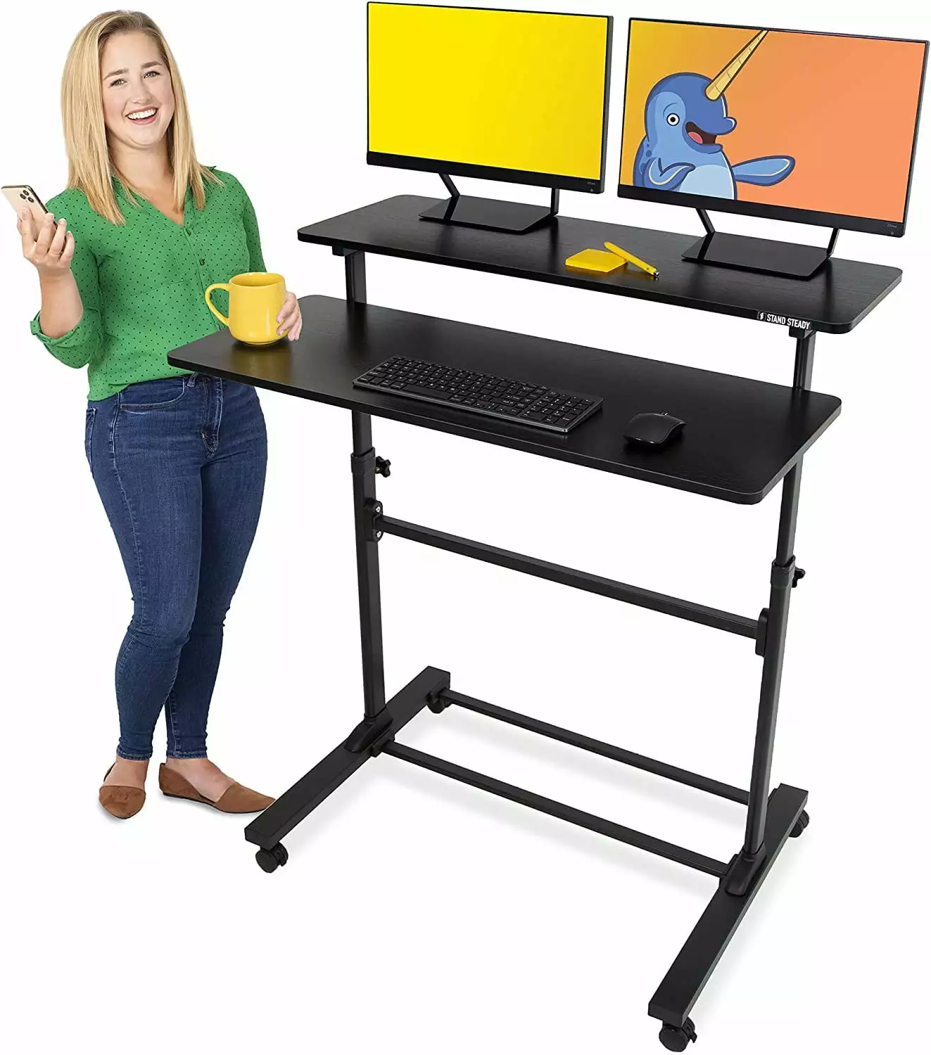 Stand Steady Tranzendesk Height Adjustable Mobile Teacher Desk Shelf School and Office
