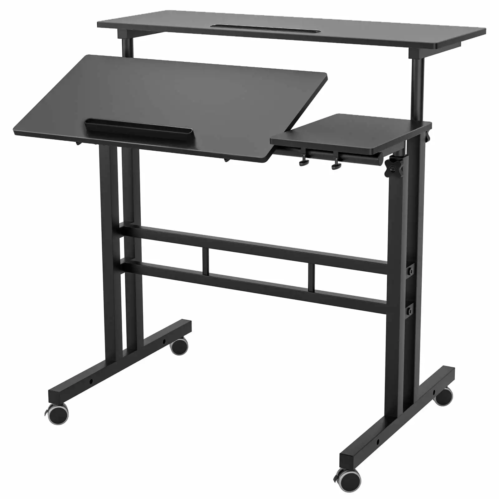 Wellynap 31.5 Mobile Standing Desk Adjustable Rolling Study Desk Sit Stand Workstation Cart Black