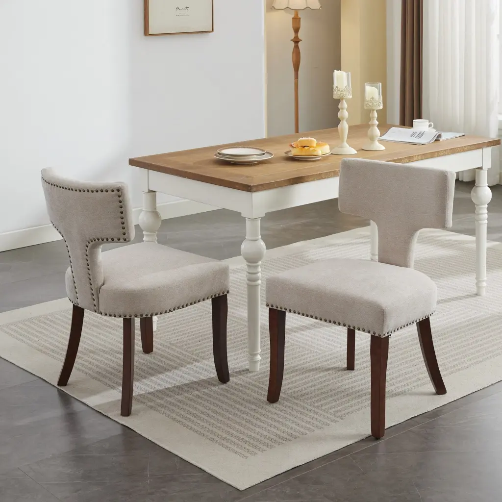 Mid Century Modern Dining Chairs Set 2 Farmhouse Linen Upholstered a-a furniture