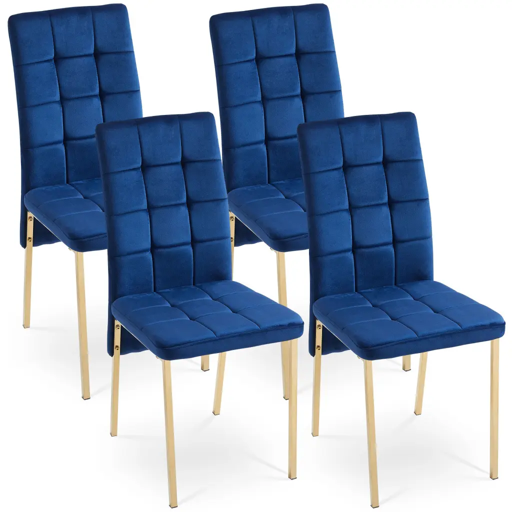 Dark Blue Velvet High Back Nordic Dining Chair Modern Fabric Chair Gold Legs bn smart home w1164