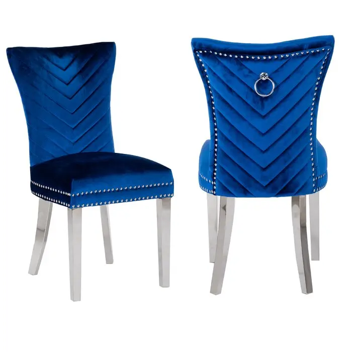 Eva 2 Piece Stainless Steel Legs Chair Velvet Fabric Upholstered Dining Chairs galaxy home furnishings