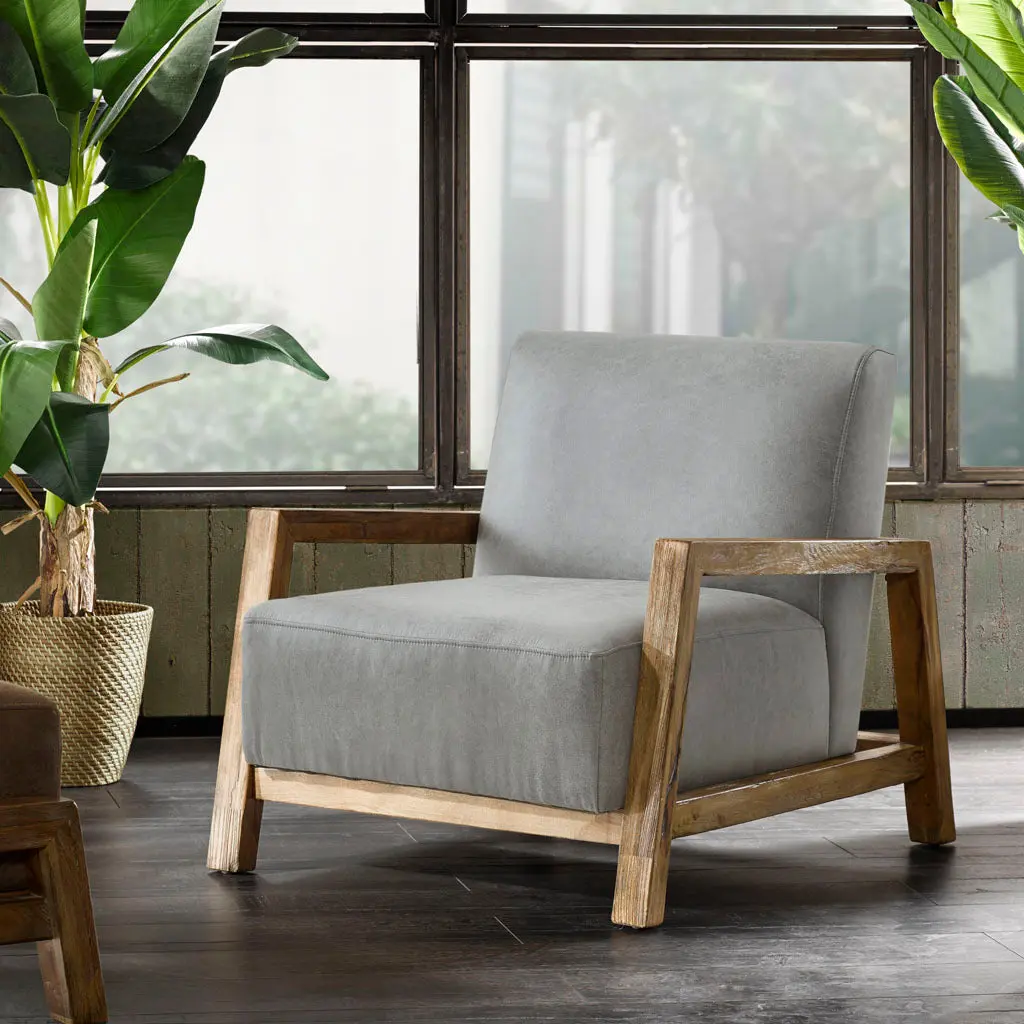 Low Profile Accent Chair Grey Polyester Upholstered Modern Design jla