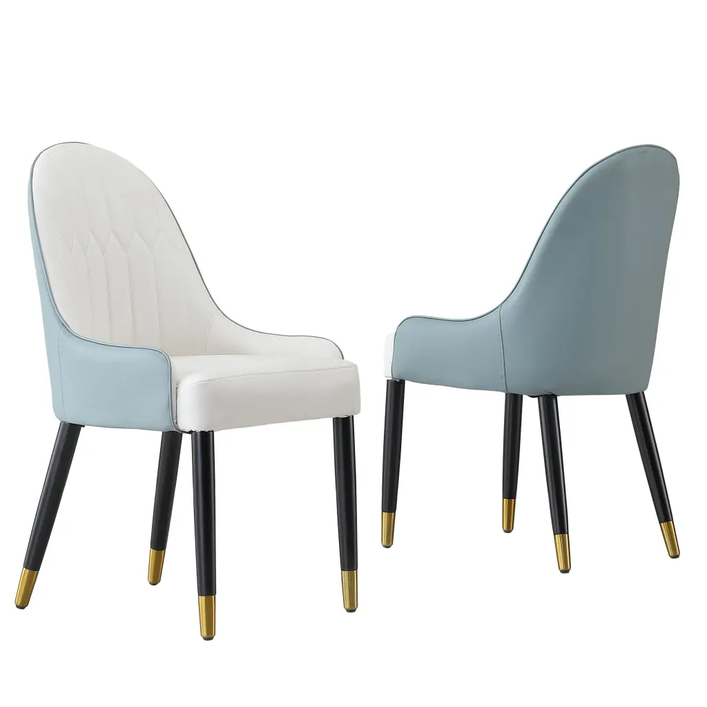 Dining Chair Set 4 PU Leather White Green Solid Wood Metal Legs montary